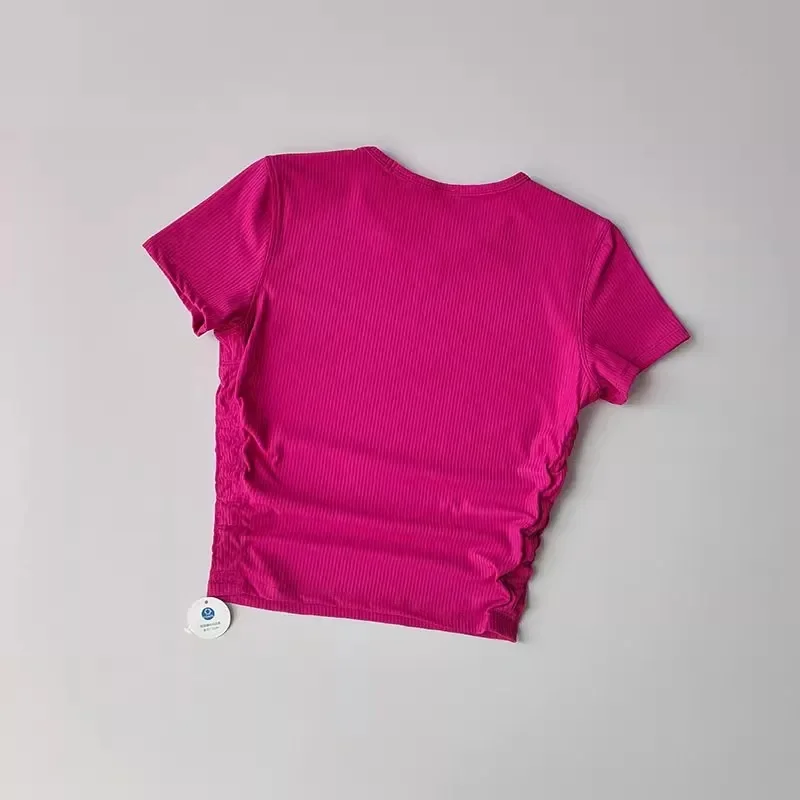 T-shirt da yoga senza cuciture da donna Camicia sportiva a costine Top da palestra traspirante Camicetta sportiva Camicia T-shirt da corsa a maniche corte Camicie da yoga