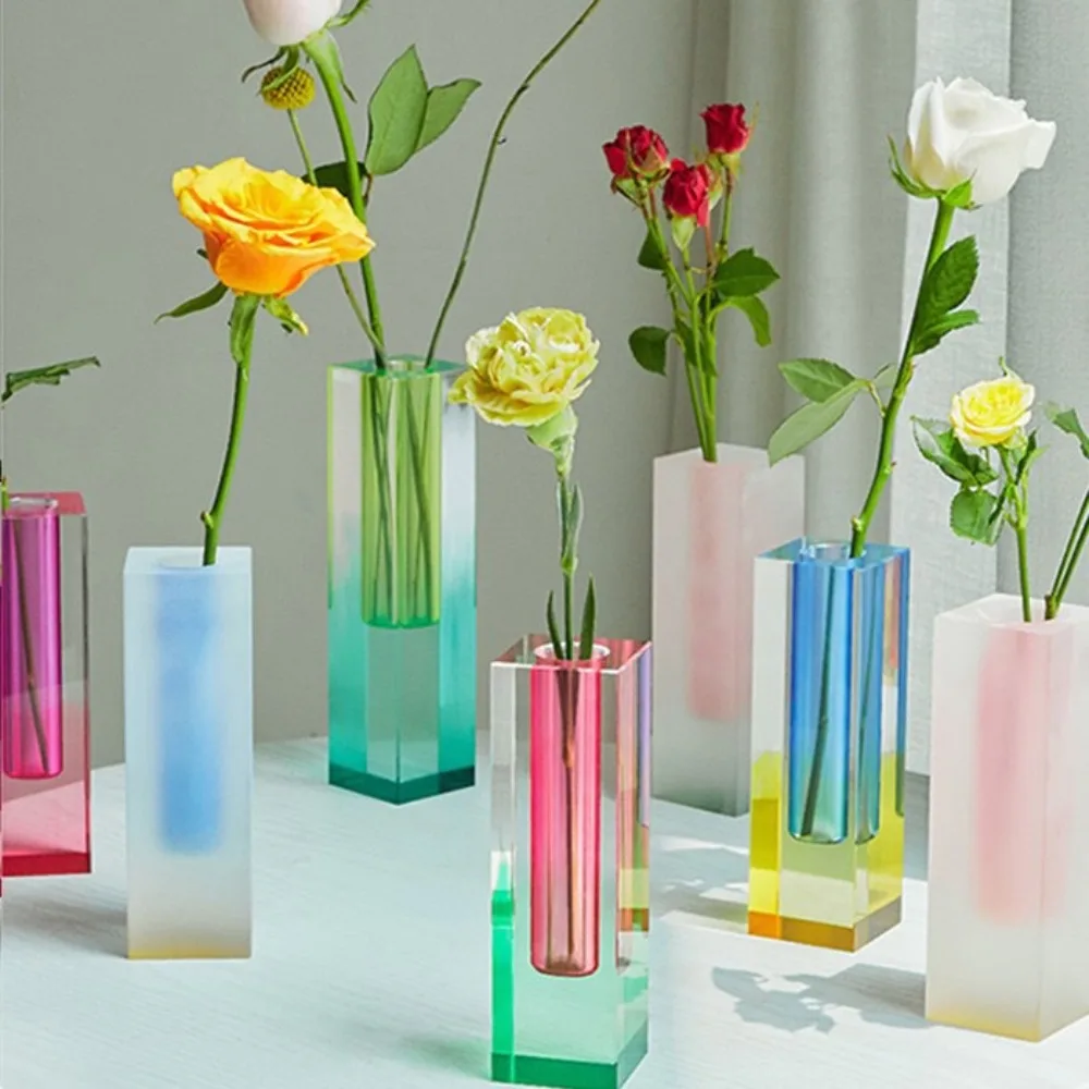 

Ins Crystal Acrylic Vase Creative Simple Square Column Glass Bubble Flower Arrangement Home Craft Life Decoration Gift