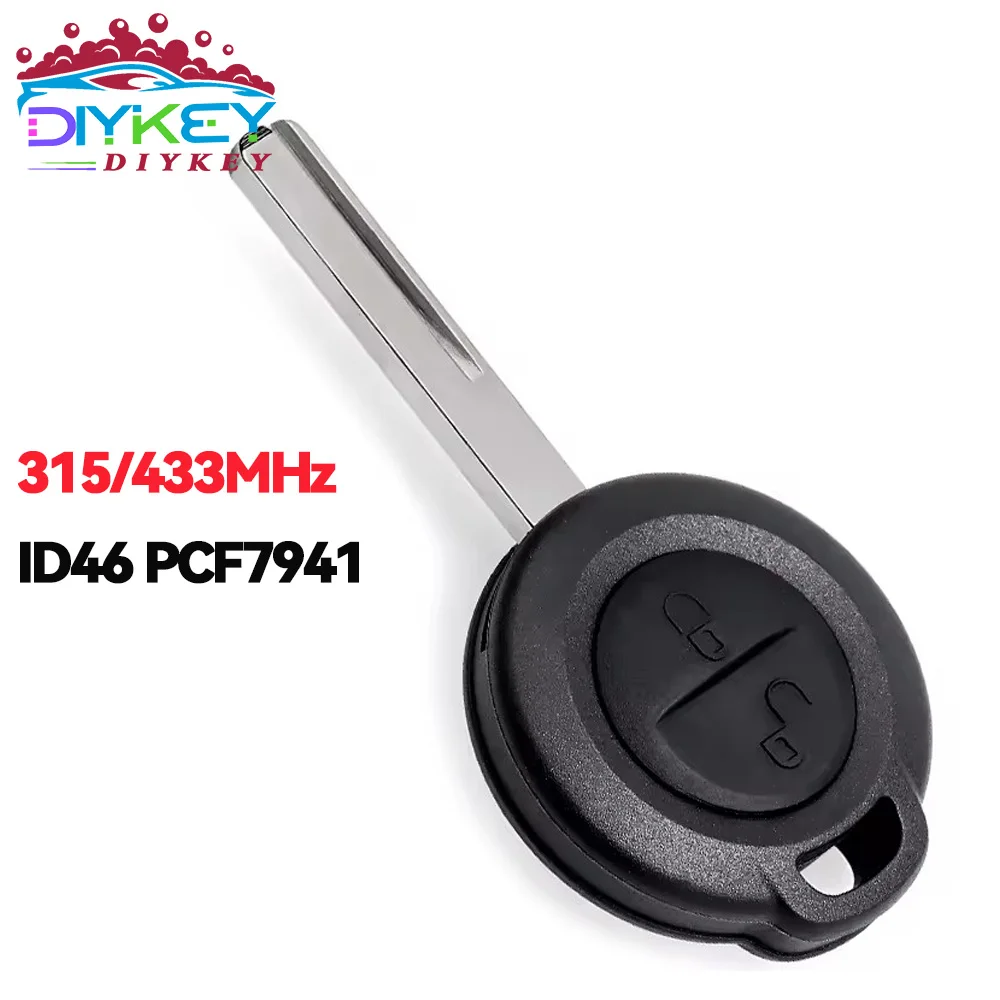 

DIYKEY 2 Buttons 315/433MHz ID46 Chip PCF7941 For Mitsubishi Colt 2002-2012 Cabriolet 2006-2008 For Smart Transmitter Remote Key