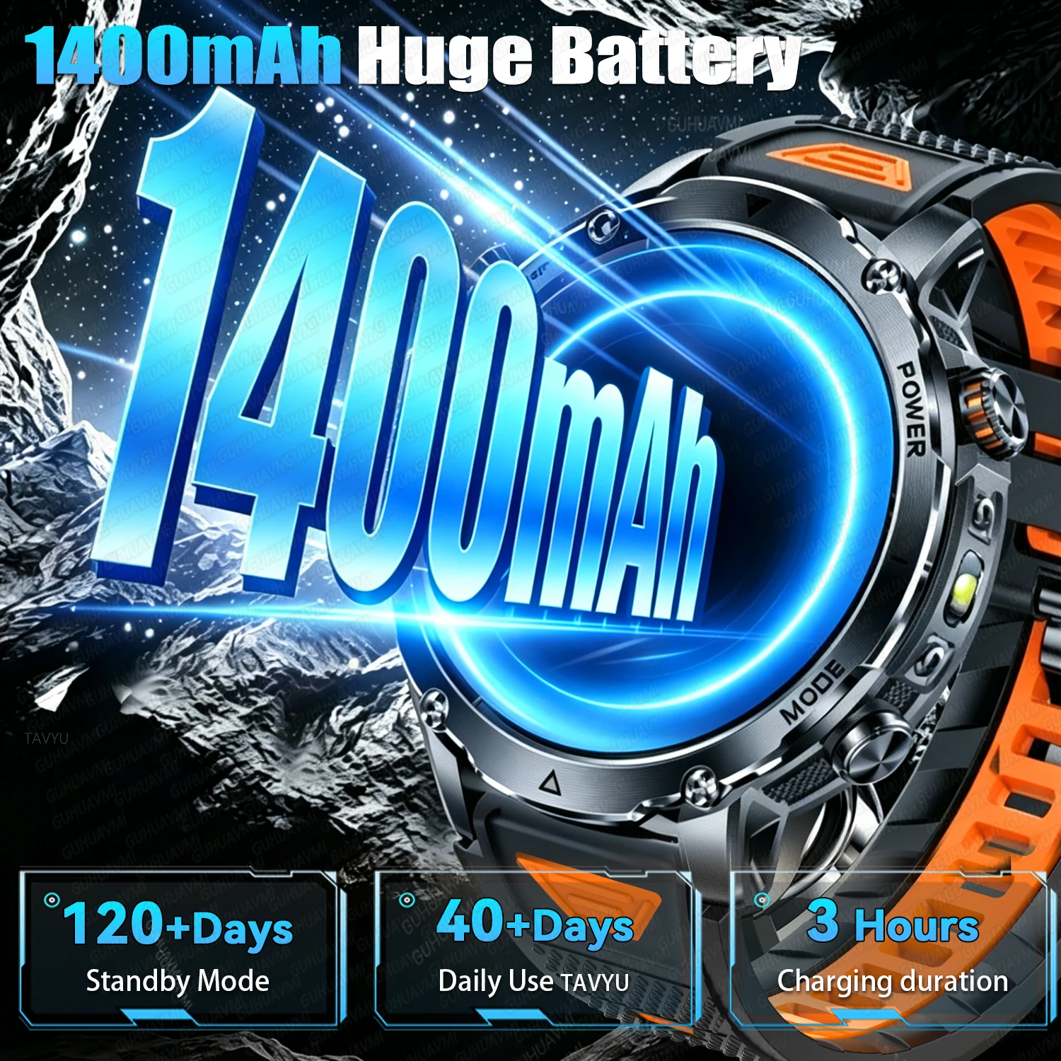 Newly 1400mAh Battery Sports Smart Watch 1.7” Flashlight Exercise Record Bluetooth Call Waterproof Health Watch For Android iOS