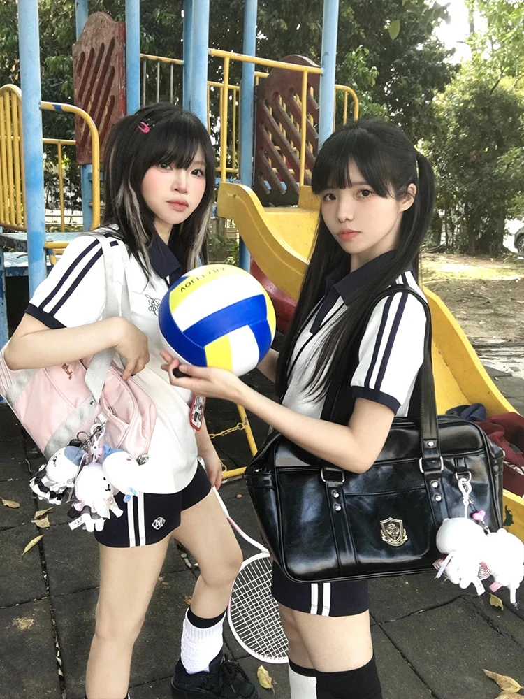 

American College Sle Sports Suit Women Summer irt oulder T-irt ort Sve orts Casual Running Two Piece Set