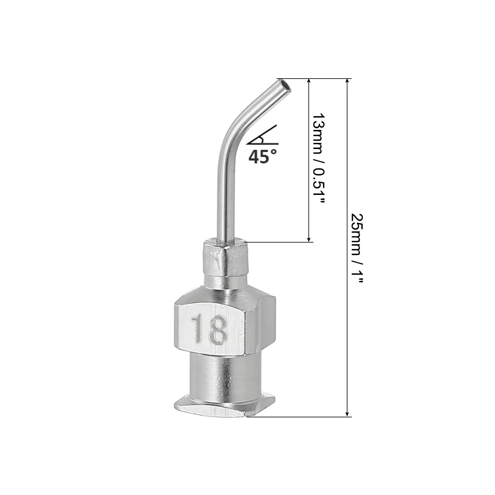 12Pack 0.5inch 45° Bent Metal Dispensing Needle 15G-28G Silver Stainless Steel Blunt Tip Curved Syringe Needle