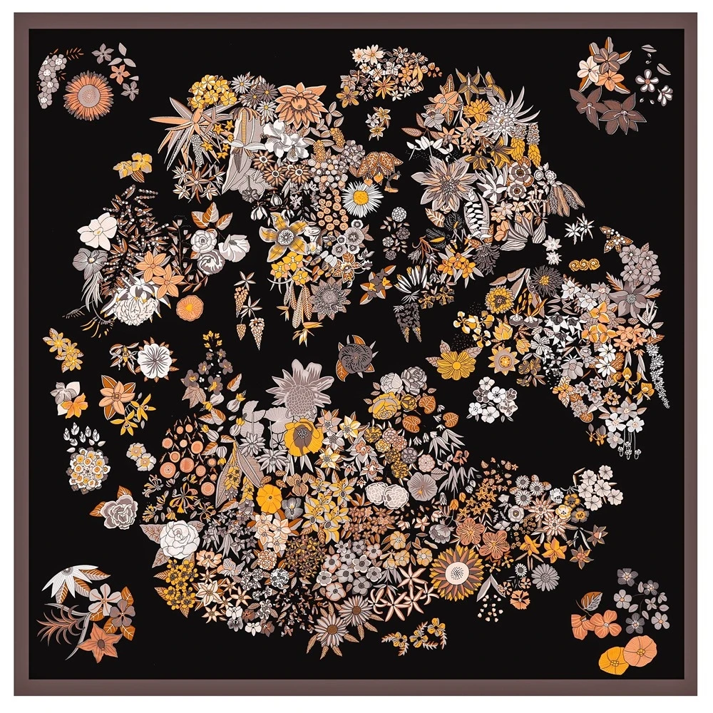 

130cm Imitation Silk Scarf Women Retro Flower Print Stoles Shawls Square Bandana Luxury Kerchief Hijab Scarf Female Foulards