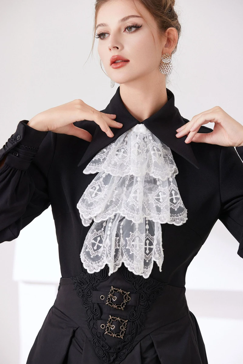Elegante laço multi-camadas plissado cachecol tribunal colar decorativo destacável colar falso palhaço traje acessórios
