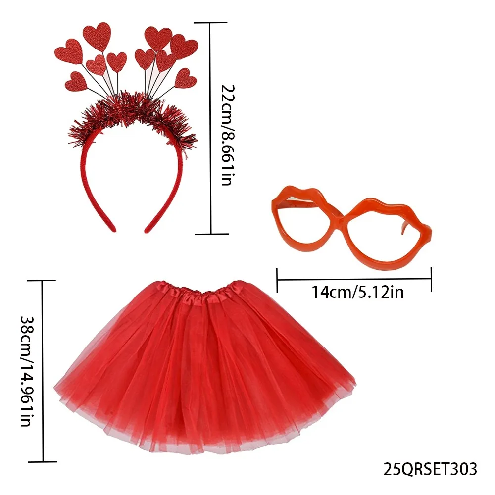 

PESENAR This is a set for Valentine s Day including headband glasses and gauze skirt perfect for the holidays