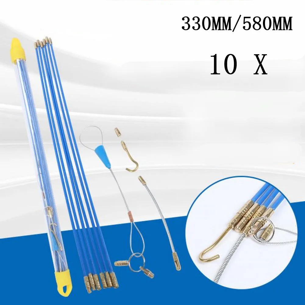 10Pcs Fiberglass Cable Pusher Rod Kit Electrician Wire Puller Tool For Wall Attic Ceiling Cable Installation Fishing Tape Set