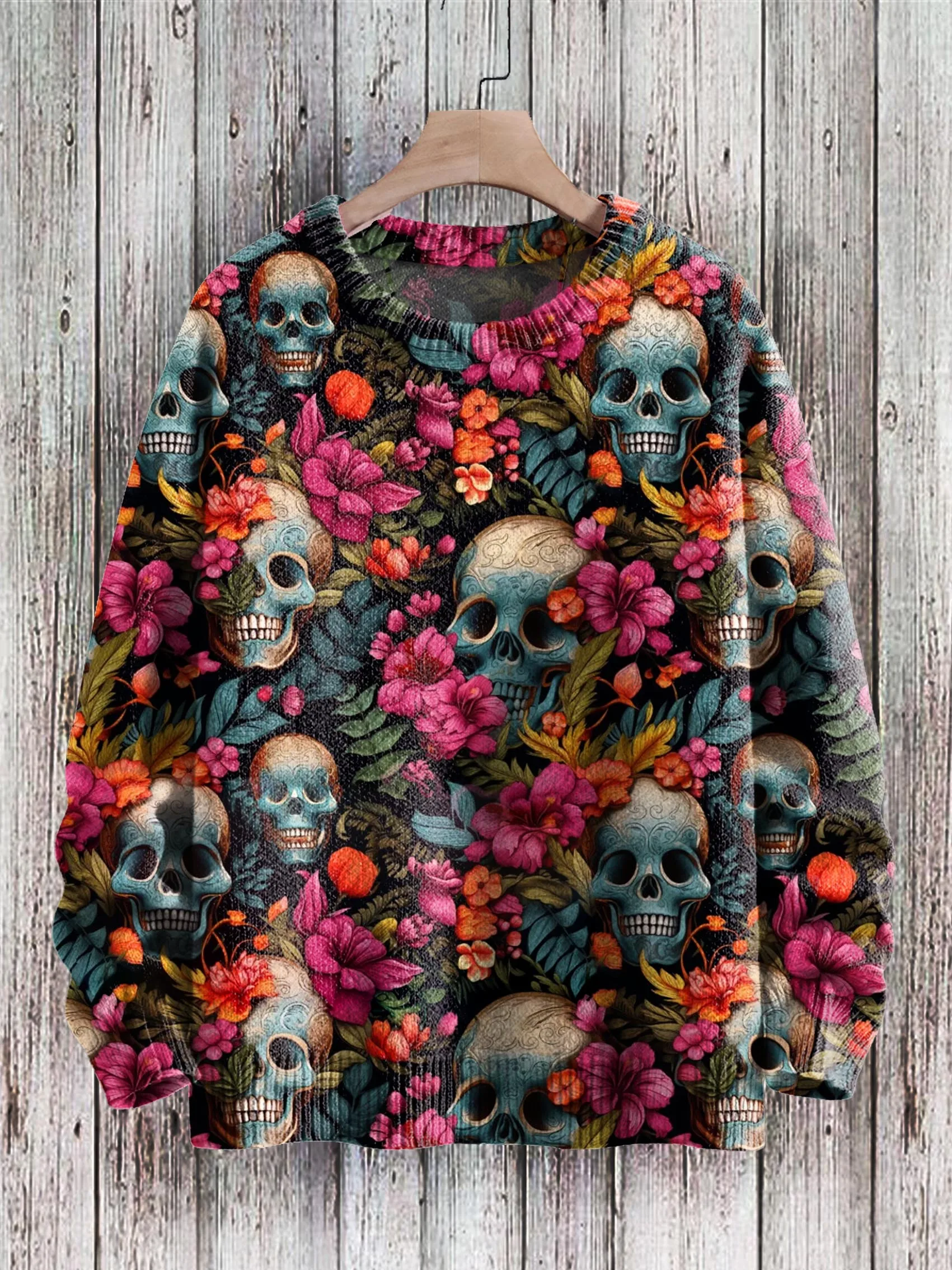 PLstar Cosmos divertente teschio colorato stampato in 3D girocollo maglione lavorato a maglia inverno Unisex Casual caldo Pullover maglione MY28