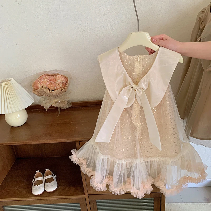 Vestido de princesa con lazo para niña, ropa bonita y suave de edición coreana, novedad de verano, 2024