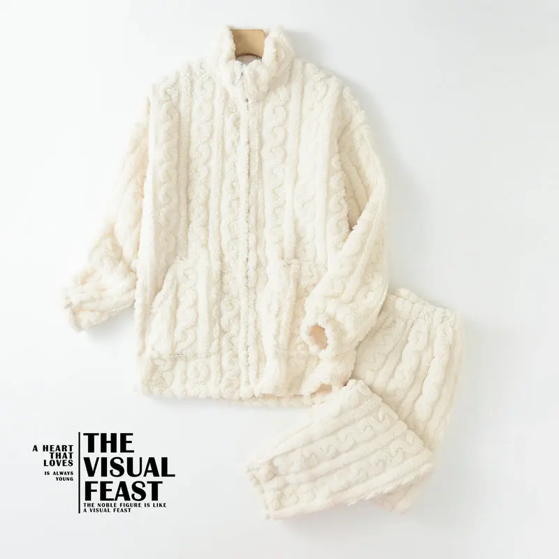 Coral Velvet Pajamas For Women Autumn Winter Thicken Korean Flannel Home Clothing Casual Warm Sleep Two-piece Set Pijama Mujer