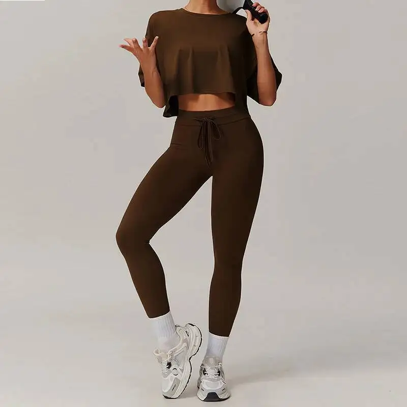 

Women S Pcs Yoga Workout Set High Waisted Tummy Control Leggings Adjustable Sports Shirt Gym Running T Shirt Woman