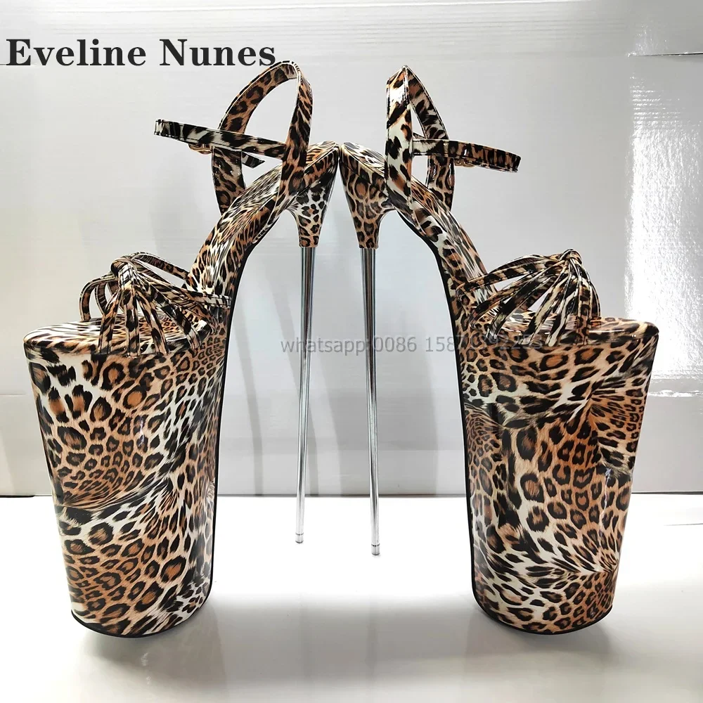 

Leopard Platform Metal Heel Sandals Open Toe Side Air Shallow Sexy Runway Show Shoes Buckle Strap Large Size Spicy Girl Shoes