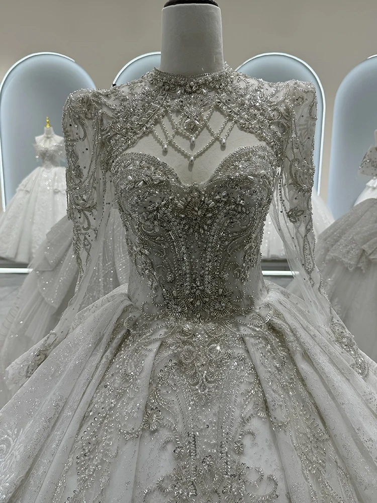 

Heavy Embroidery Long Sve Wedding Dr Train Ele Lace Material Quali Large Size Bridal Gown for ort Women