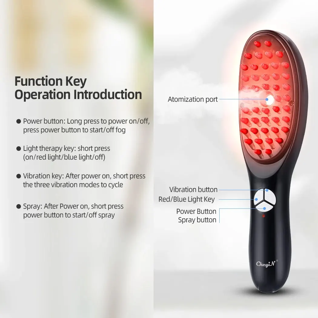 Massage Comb Blue Red Light Therapy Vibration Electric Hair Massage Scalp Brush Negative Ion Spray Hair Growth Massager