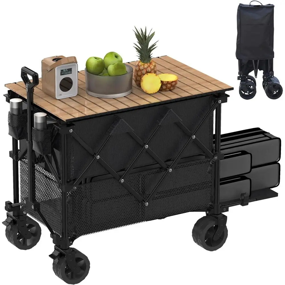 

Extra Long Heavy-Duty Double Decker Wagon, 600lb Capacity, 400L Storage, All-Terrain Wheels with Brakes, Ideal for Outdoor Adven