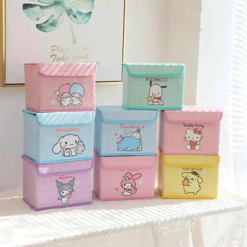 Sanrio Hello Kitty Storage Box Large Capacity Kuromi My Melody Cinnamoroll Pochacco Household Cartoon Dustproof Foldable Storage