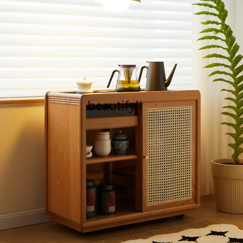 

Tea cabinet mobile tea table cherry solid wood side cabinet living room home tea table