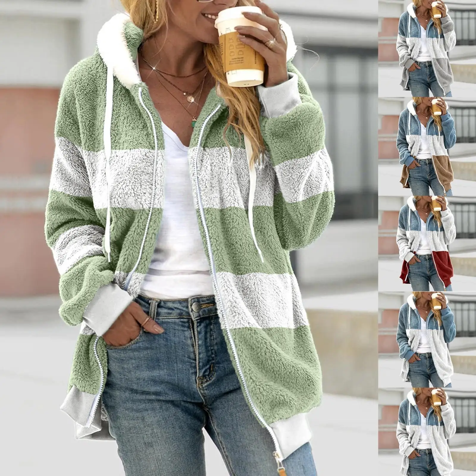 

Women's Plu Patchwork Hooded Jaet Long Sve Loose Fit European Sle Fur Trimmed Coat Warm Comfortable Mid-Year Ladies'...