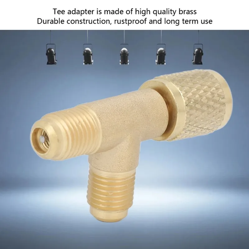 Тройник быстрого соединения с сердечником клапана, латунь, 1/4 дюйма, интерфейс SAE, раструб FFL и MFL, прочная конструкция, подходит для R22 R12 R134
