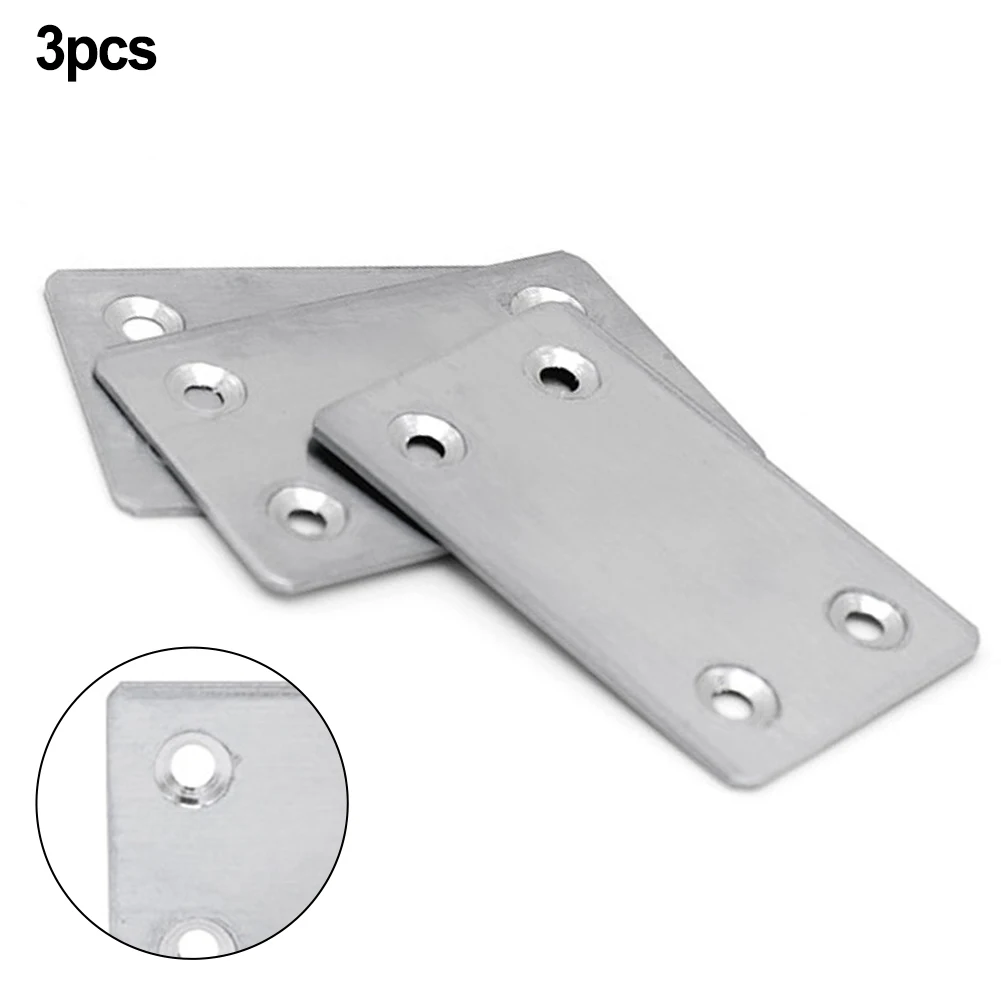 3pcs Brackets 4 Holes Wooden Angle Corner Brackets Furniture Flat Mending Repair Plate Stainless Steel Smooth Corner Design