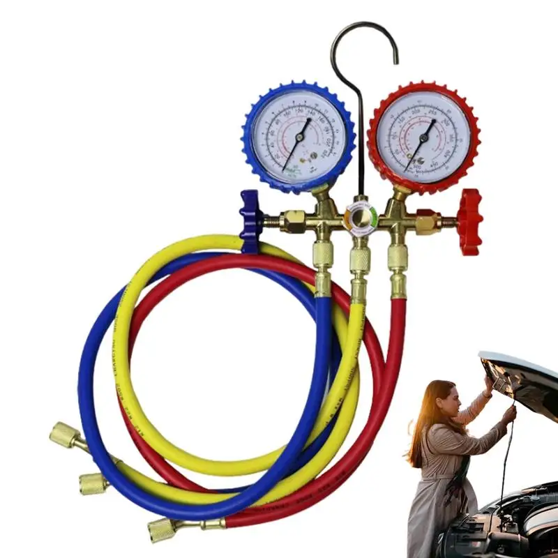 Ac Gauges R134a Automotive Manifold Air Conditioning Hose Measuring Gauge Kit Car Repair Tool For R134A/R22/R410/R12 Refrigerant