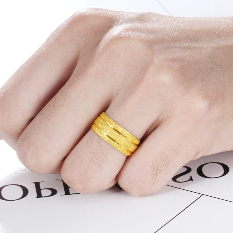 Yellow Gold Color Ring for Women Men Matte Thick Gold Wedding Engagement Birthday Couple Match Finger Rings Jewelry Gift