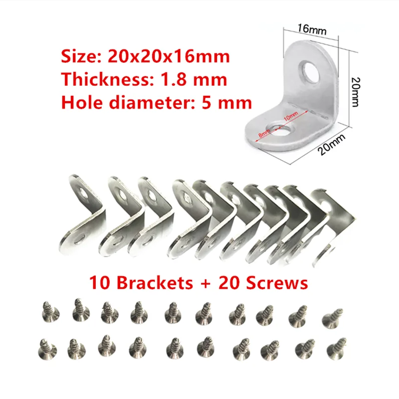 10 x Steel L Bracket Corner Brace 90 Degree Angle Support Bracket 20/25/30/40/50mm Furniture Fixing Connector with Screws