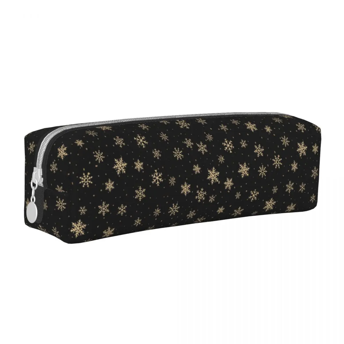 Golden Snowflakes Pattern Pencil Case Fun Christmas Pen Bag Girl Boy Large Storage Students School Zipper Pencilcases