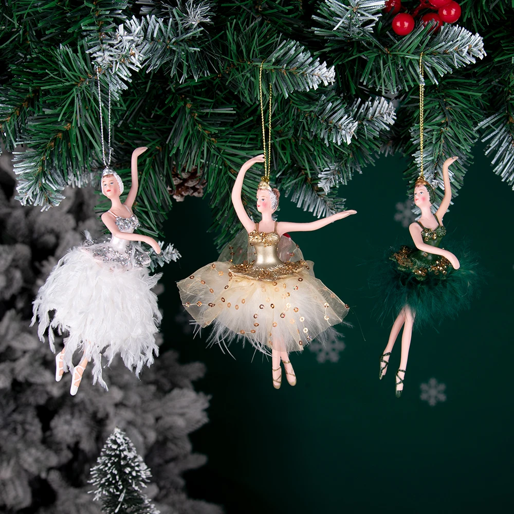 Materiale plastico Ragazza Regalo di compleanno Decorazione da appendere di Natale Danza Tutu d'argento Ballerina Ornamenti per le vacanze di Natale per bambini