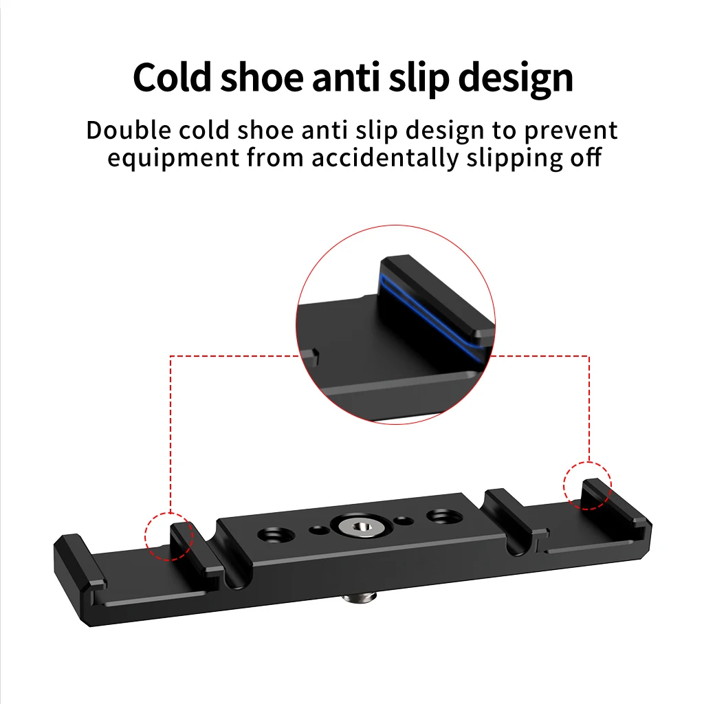 Aluminium Cold Shoe Halterung Dual Coldshoe Verlängerungsstange Platte Adapter 1/4 für Canon Sony Mikrofon LED Video Licht Monitor – Detail 3