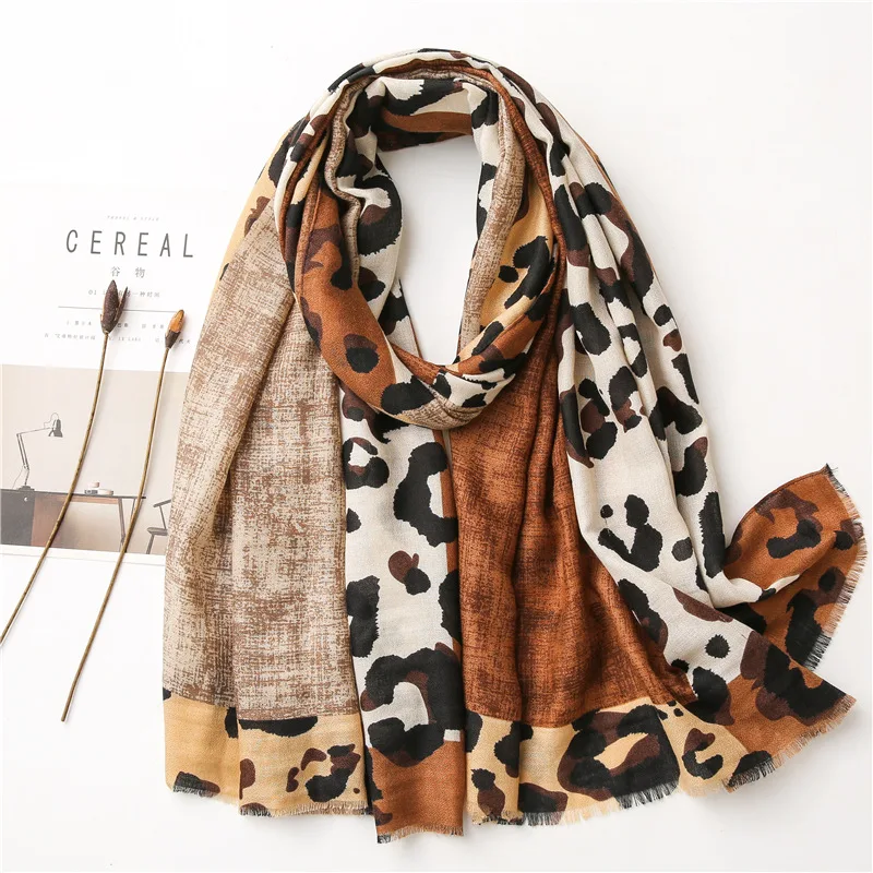 Spring Designer unique luxury brown ladies wild leopard scarf female long scarf shawl thin brown fashionable scarf long shawl