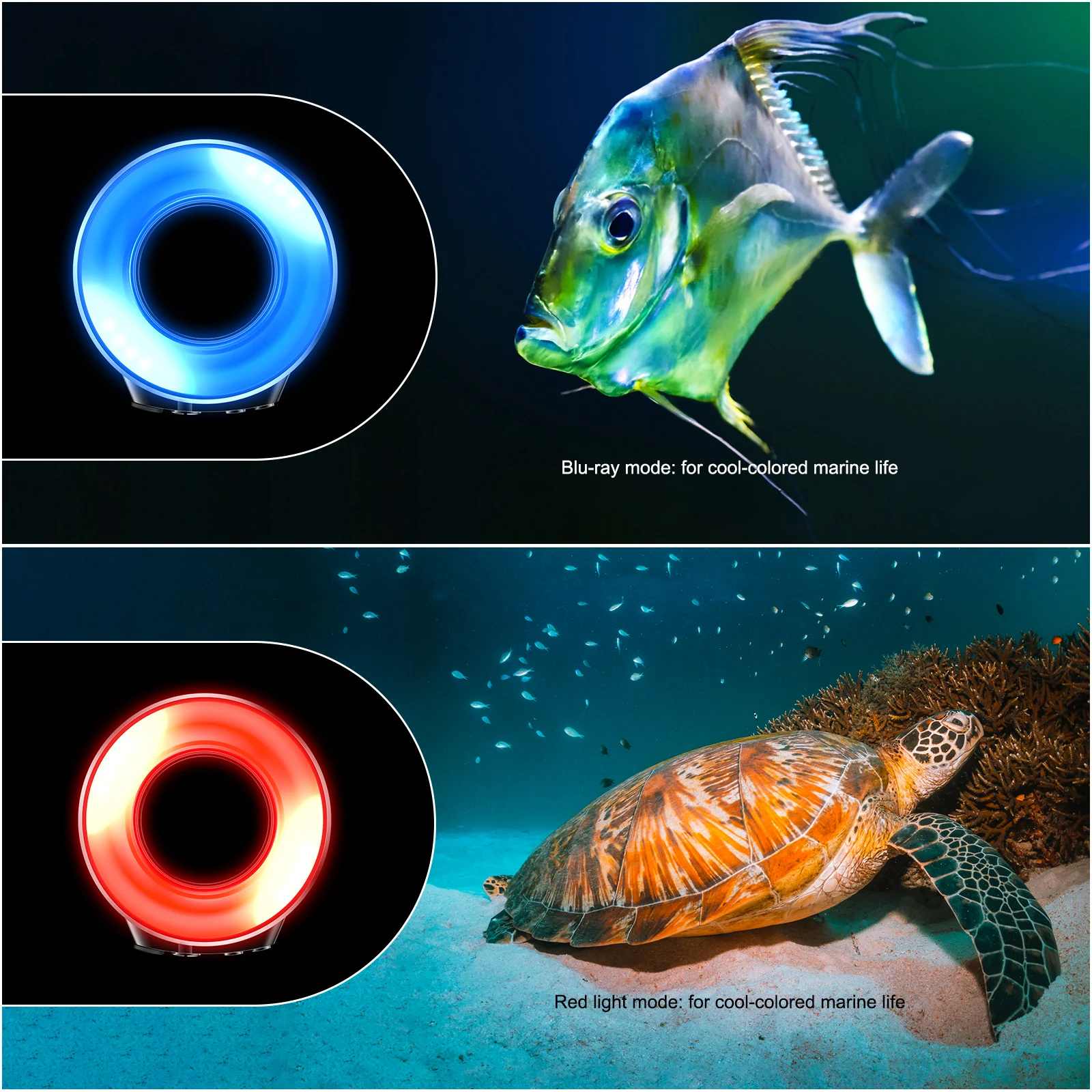 Strbea 1200LM Ring Light Underwater Flash General camera 67mm threaded Lens 5 Modes 4 Colors with USB Charge Waterproof Flash