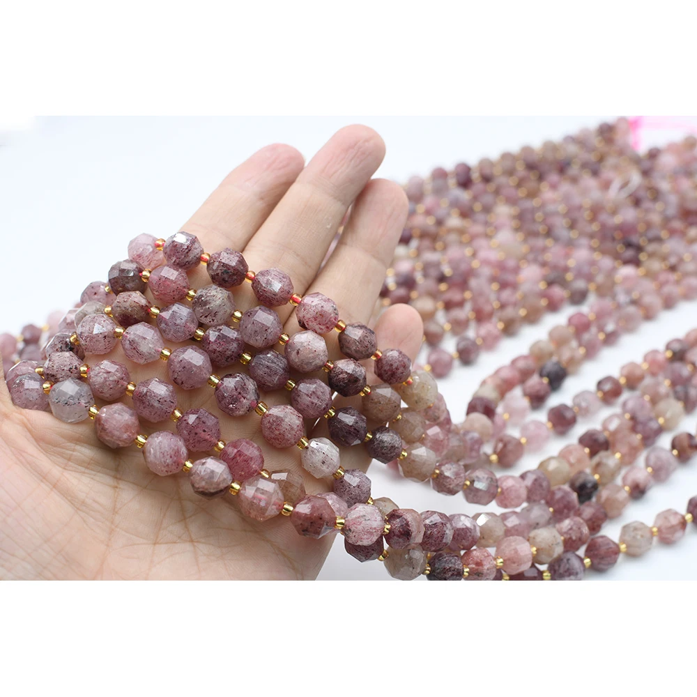 10mm AA Natural Faceted Strawberry Quartz irregular round Stone Beads For DIY necklace bracelet jewelry making 15 