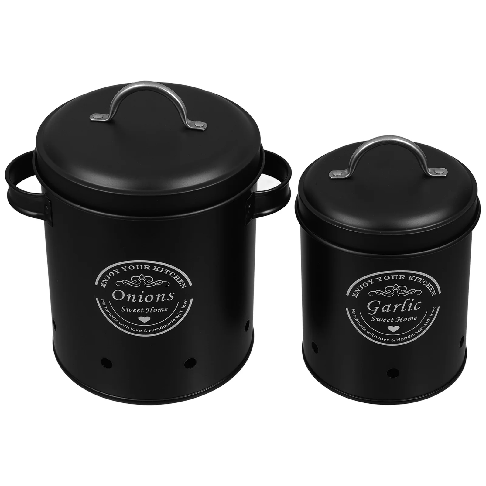 

2Pcs Vegetable Storage Containers Iron Onion Garlic Potato Keeper Large Capacity Kitchen Canisters Vegetable Organizer with Lid