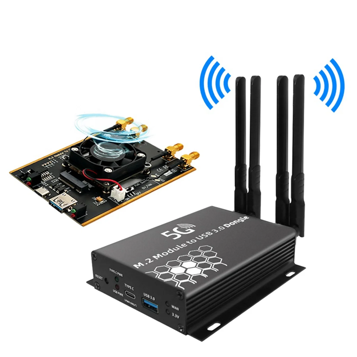 M.2 NGFF 4G/5G modülü için USB 3.0 adaptörü M2 Wifi kart dönüştürücü anten soğutucu Fan SIM kart yuvası ile yükseltici kurulu