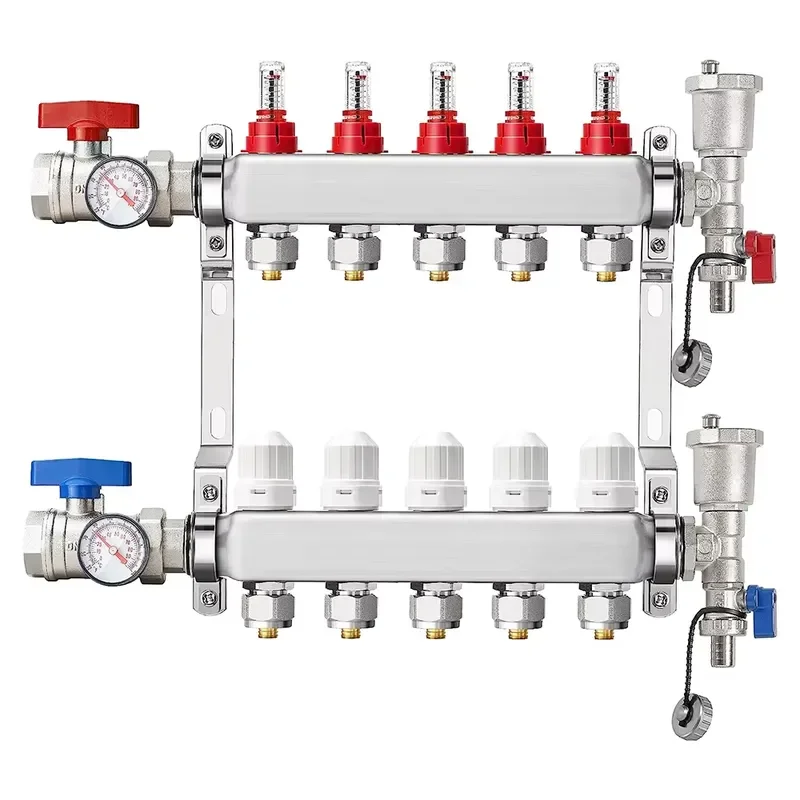 ABST PEX 5ways Manifold, Stainless Steel Floor Heat Manifold Kit With 1/2