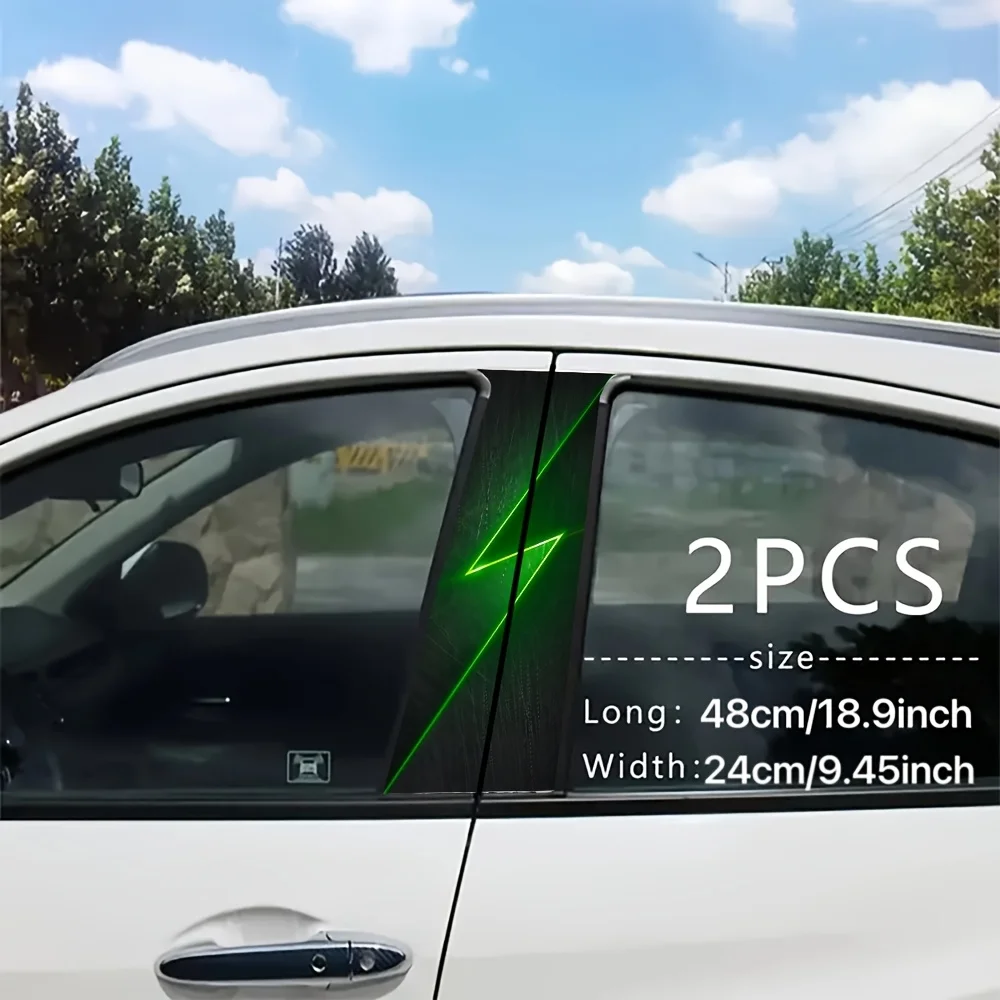 2-Piece Cool Green Laser-Line B-Pillar Stickers for Cars: Unique, Trendy, and Reflective Decorations to Make Your Car Stand Out