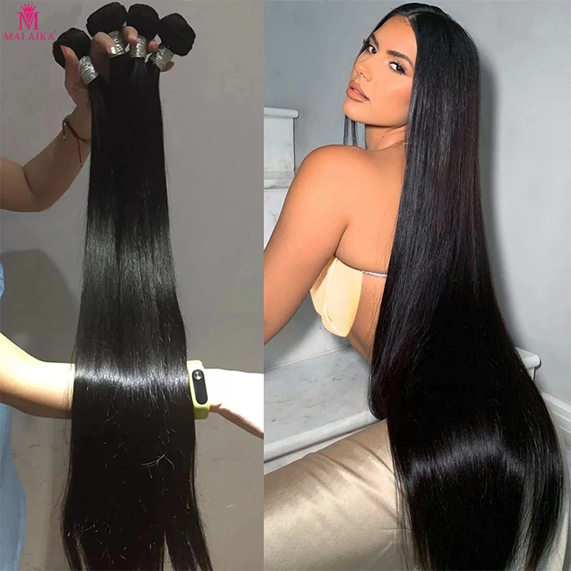 Malaika Free Shipping 38 40inch Straight Remy Hair Bundles Brazilian Hair Remy Human Hair Bundle Deals Weave Double Weft Weave