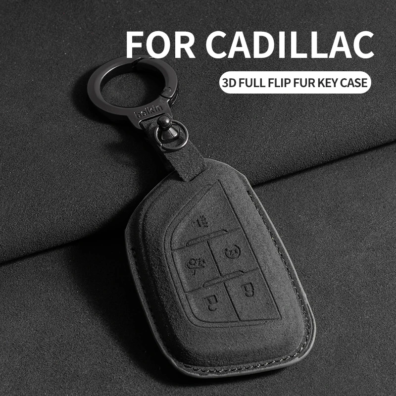 Suede Car Key Case Cover For Cadillac CT4 CT5 ATS CT6 CTS DTS XT5 Escalade ESV SRX STS XT4 Car Key Protective Shell Accessories