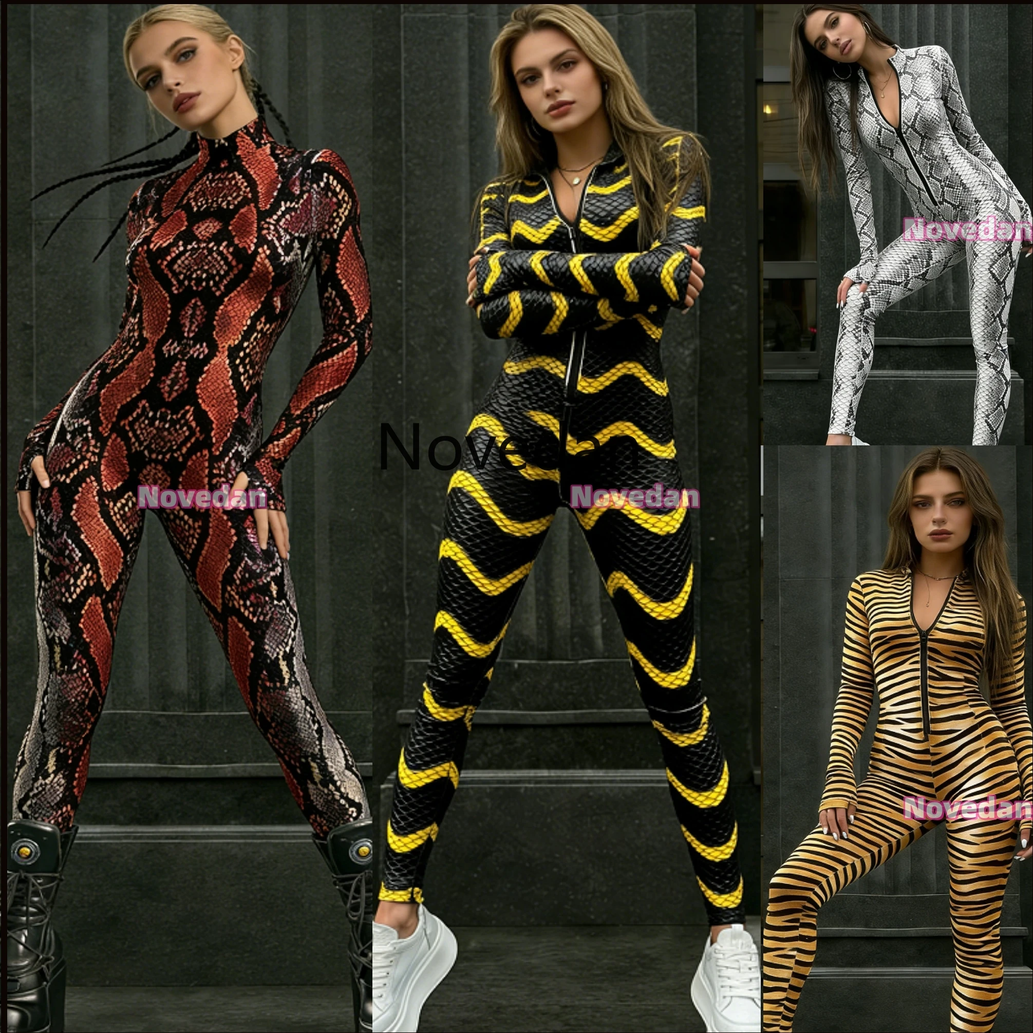 2026 Neues Tierkostüm Schlangenhaut-Druck Bodysuit für Damen Halloween Jumpsuit Party Catsuit Cosplay Kostüm