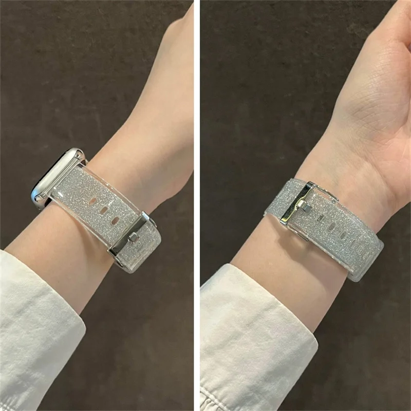 Glitter Gradual Change Clear Strap For Apple Watch Band 49mm 45 41 44mm 38 42 40 Correa Silicone Band For iWatch Series 8 7 SE 6