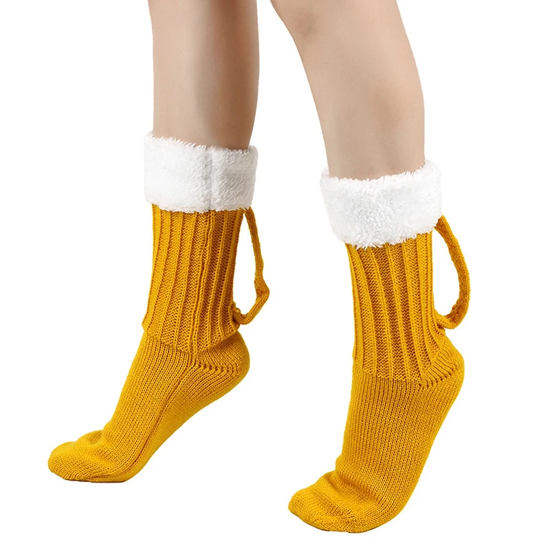 3D Beer Mug Knitted Socks Unisex Padded Beer Mug Socks Warm Mid-Calf Socks Winter Soft Funny Sleep Floor Socks Christmas Gift