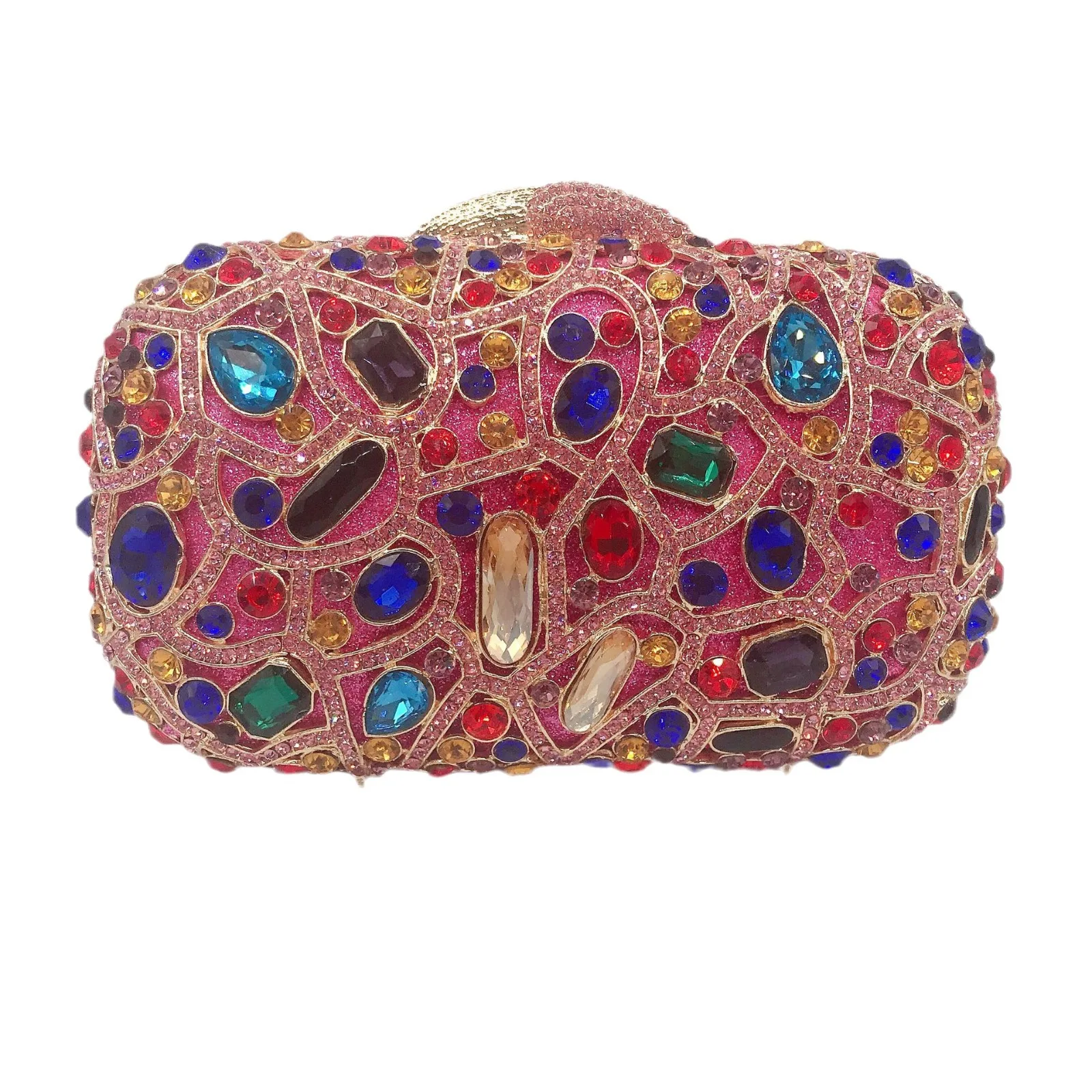 Diamond-encrusted Dinner Bag Empty Metal Hard Box Diamond Banquet Dress Clutch Women's Chain Bag Ladies Cosmetic Pouch Organizer