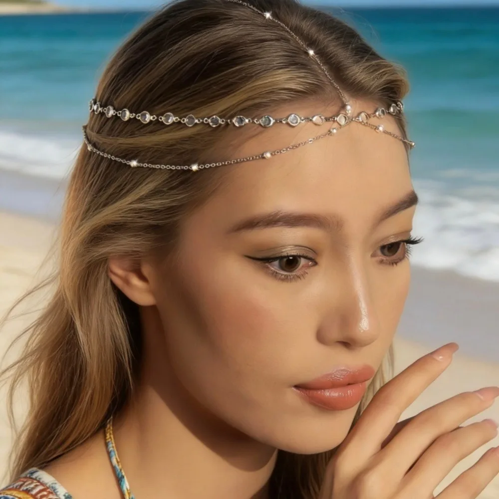 Zinc Alloy Rhinestone Headband Rhinestone Embellished Length Adjustable Chain Tassel Headpiece Bridal Headwear Gift For Women