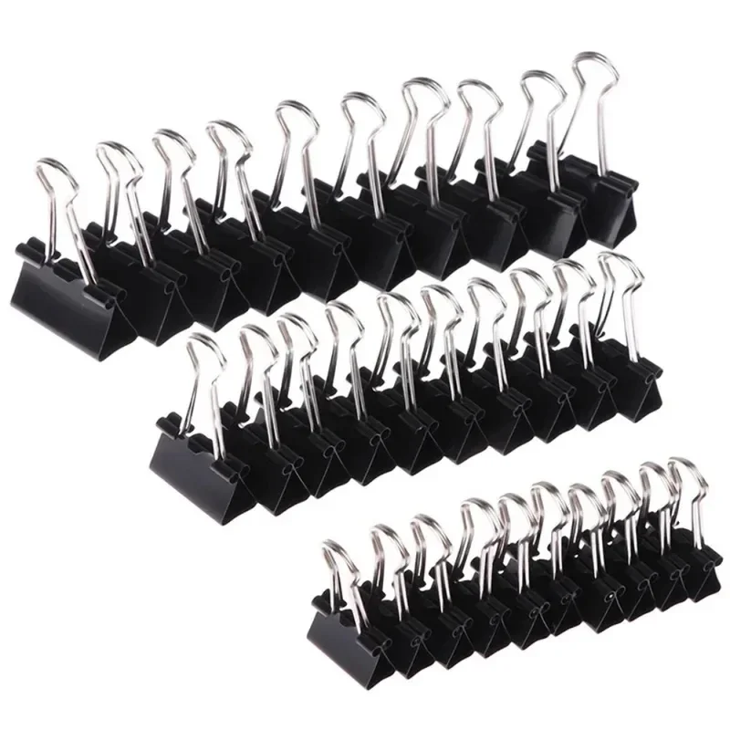 10-40pcs Black Metal Binder Clips Assorted Sizes 15/19/25/32/41mm for Notes & Letter Paper Office Supplies Binding And Securing