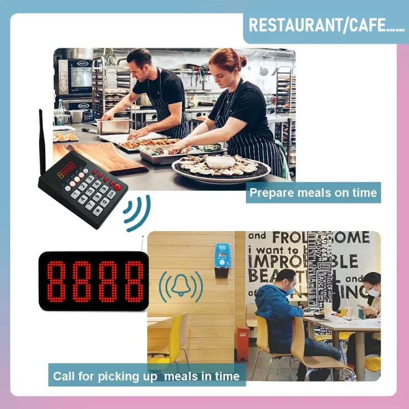 Fast Food Guest Paging Wireless Queue Calling System Coaster Pager Machine  4-Digit Screen and Keyboard