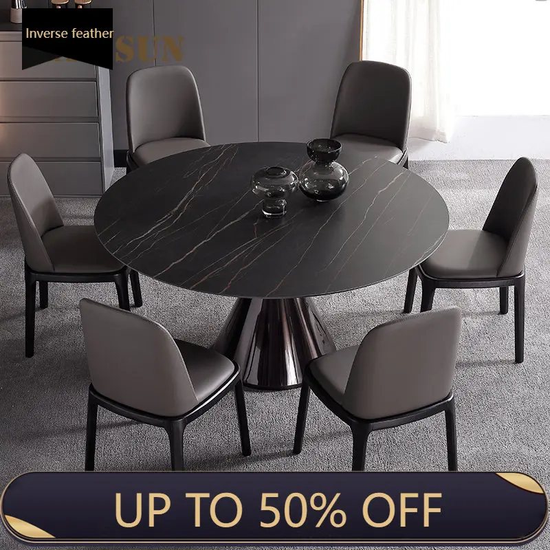 

Luxury Italian Dining Table Style Rock Board Mobile Round Combination Simple Modern Center Table Hallway Mesa Comedor Furnitures