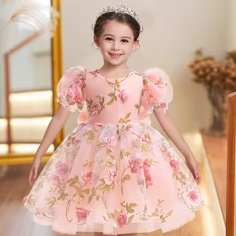 Girls Party Dresses Children Bridesmaids Evening Tulle Birthday Party Dress Girls Elegant Dress Wedding Piano Perform Ball Gown