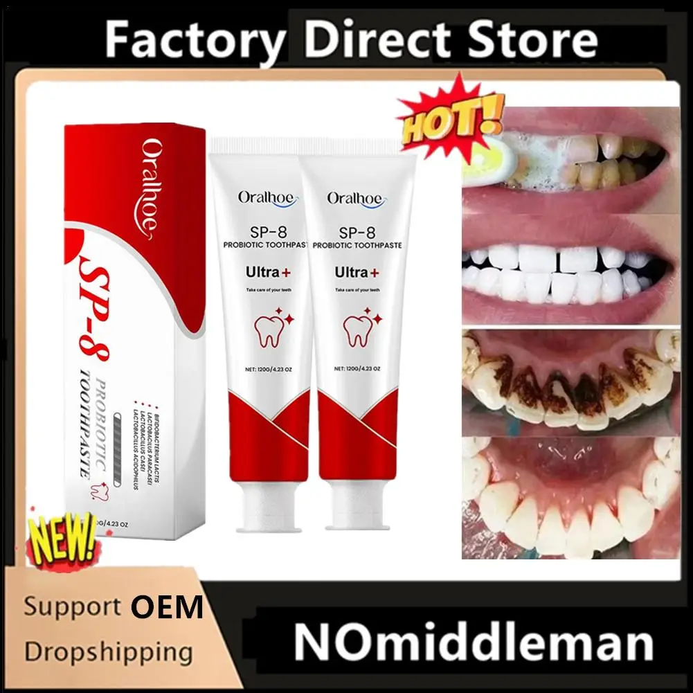 

2Pcs SP-8 Probiotic Whitening Stain Removal Toothpaste Freshens Breath Improves Yellow Teeth Probiotic Toothpaste Fresh Care