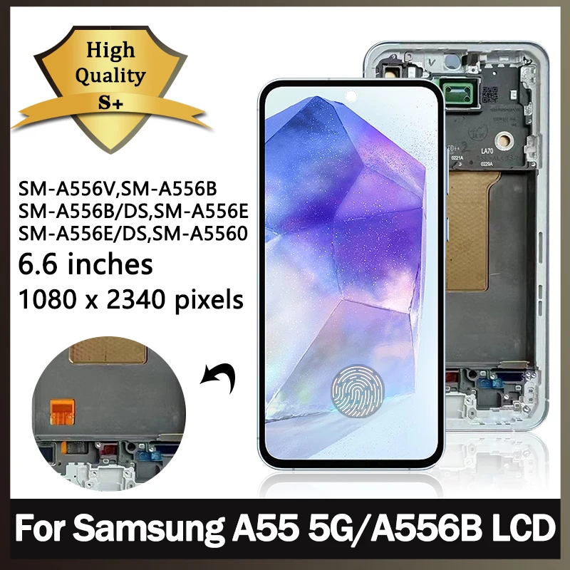 6.6\'\' Super AMOLED For Samsung A55 5G LCD Display Touch Screen Digitizer For Samsung A556B A556E A5560 LCD With Frame