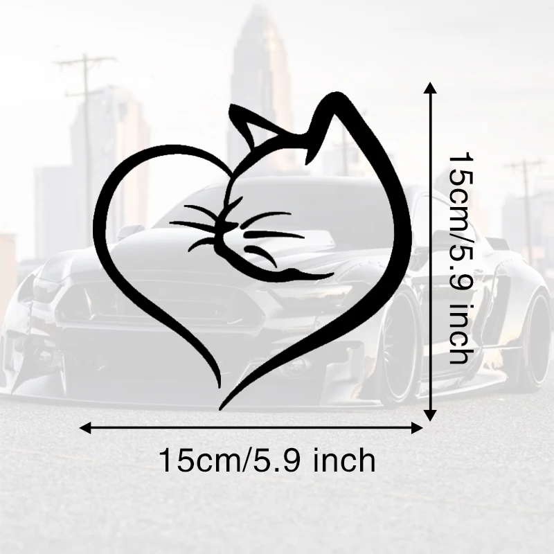 Waterproof Cat & Heart Car Sticker - Durable PVC, Nighttime Safety Exterior Auto Decor